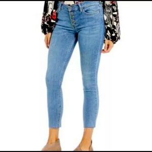 Free People Reagan Button Front Raw-Hem Skinny Jeans